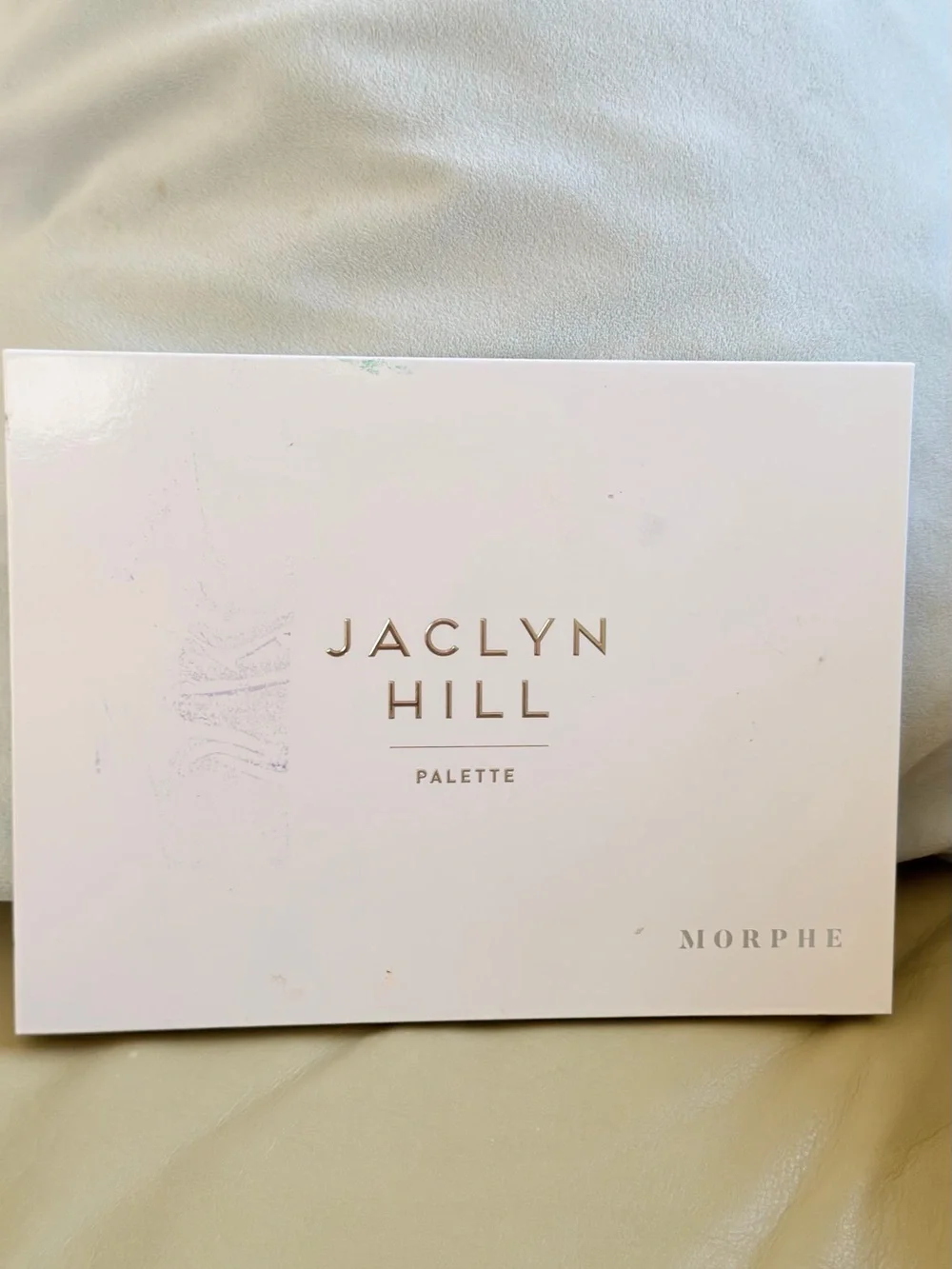 Morphe Jaclyn Hill Palette in Pale Pink with Gold Text
